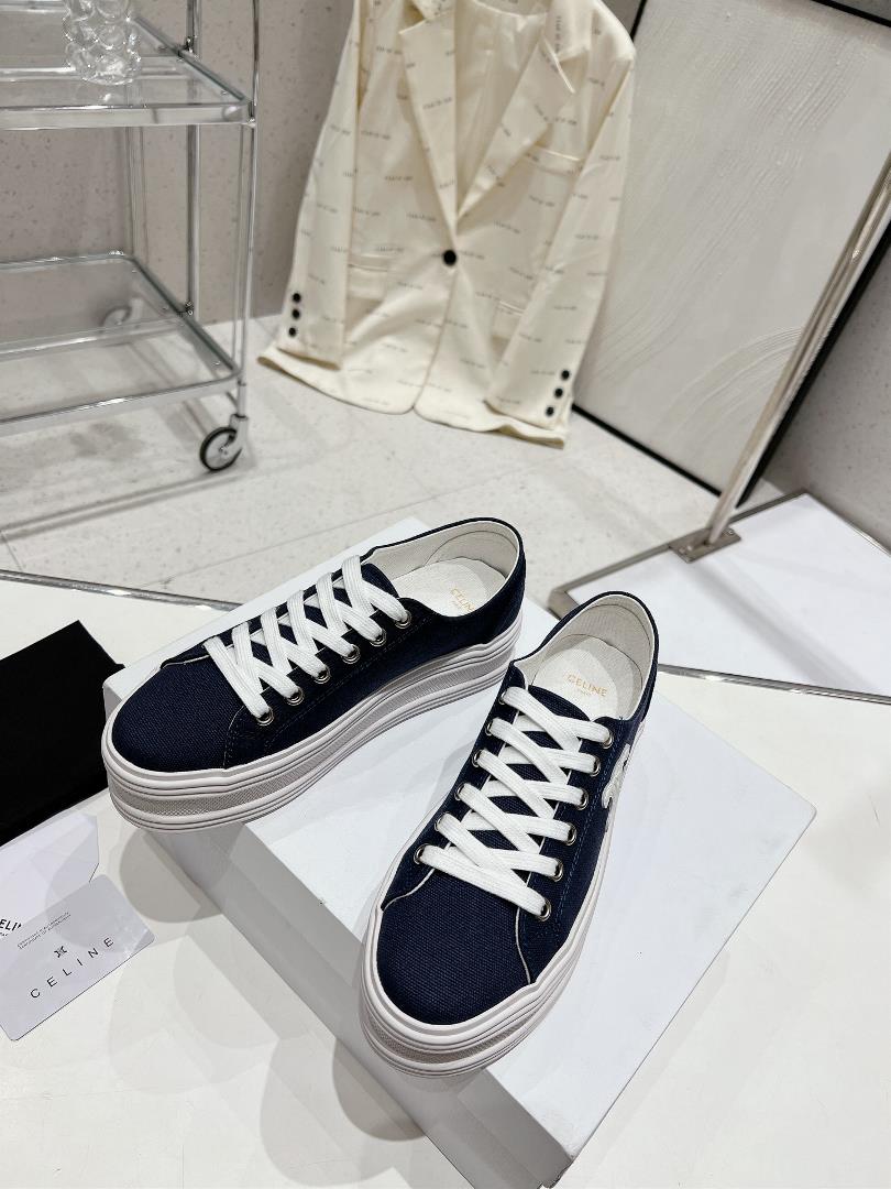 thin soled Celine 2023 new casual shoes lace up sneakers board shoes denim cloth cover a p