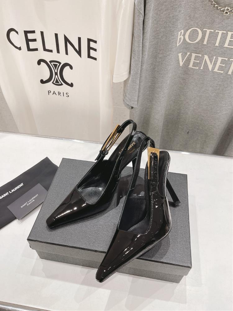 High version factory SAINT LAUREN Saint Lauren ysl 24 SpringSummer New Show High Heel Shoes New Shoe Shape with Saint Lauren Logo 105cm New Gold Hee