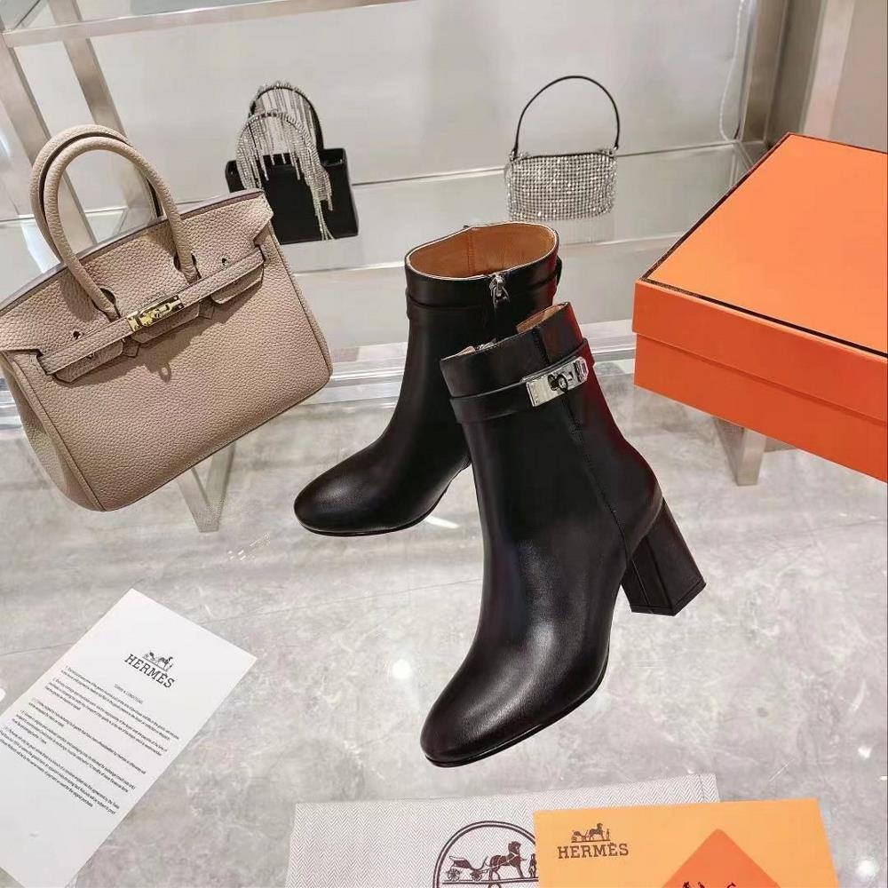 Long term stock Hermes autumn and winter fashion womens boots made of grain calf leather