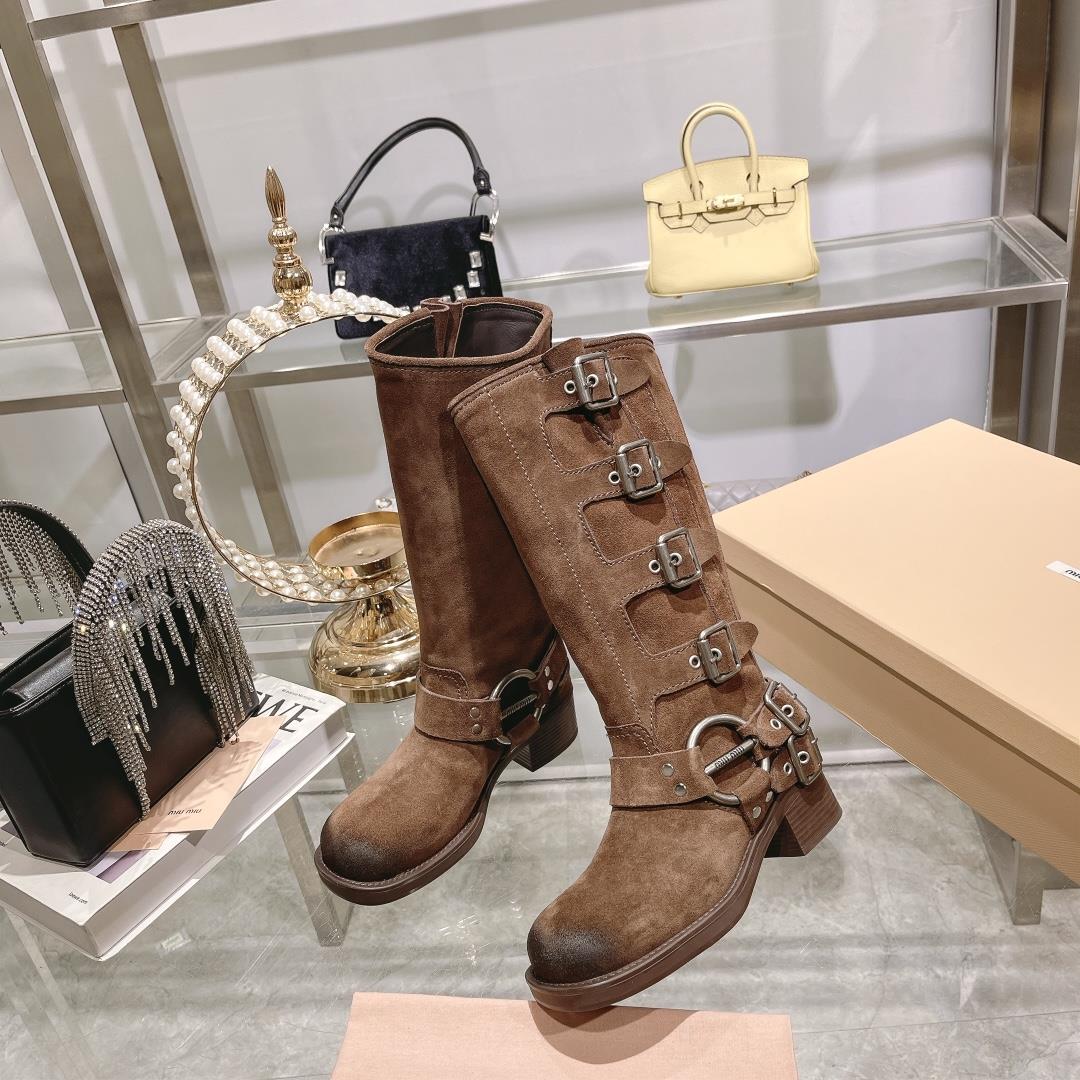 Factory  miumiu  Autumn and Winter New Limited Edition High Barrel Boots Miu Series Global