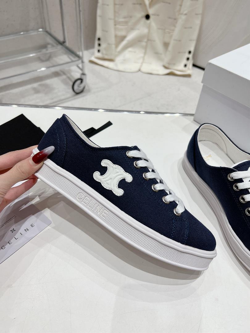 thin soled Celine 2023 new casual shoes lace up sneakers board shoes denim cloth cover a p