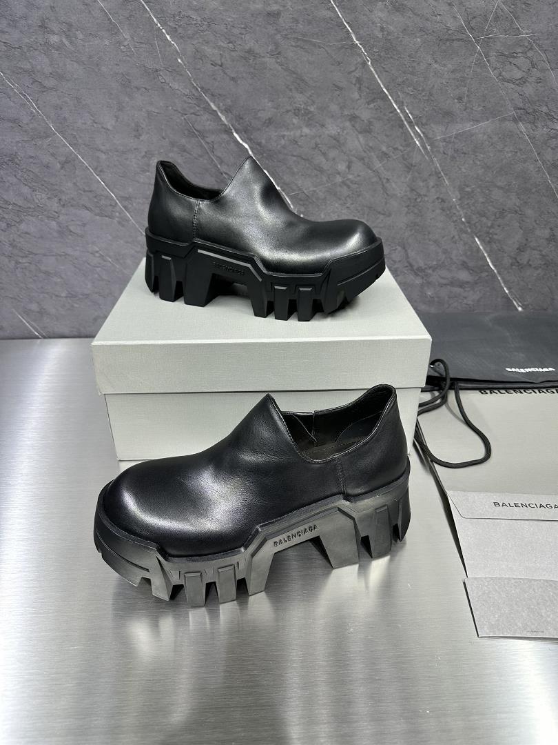 New Top Balenciaga Blcg 21FW Bulldozer Low Top Derby Bulldozer Black Logo Round Toe Derby Shoes Orig