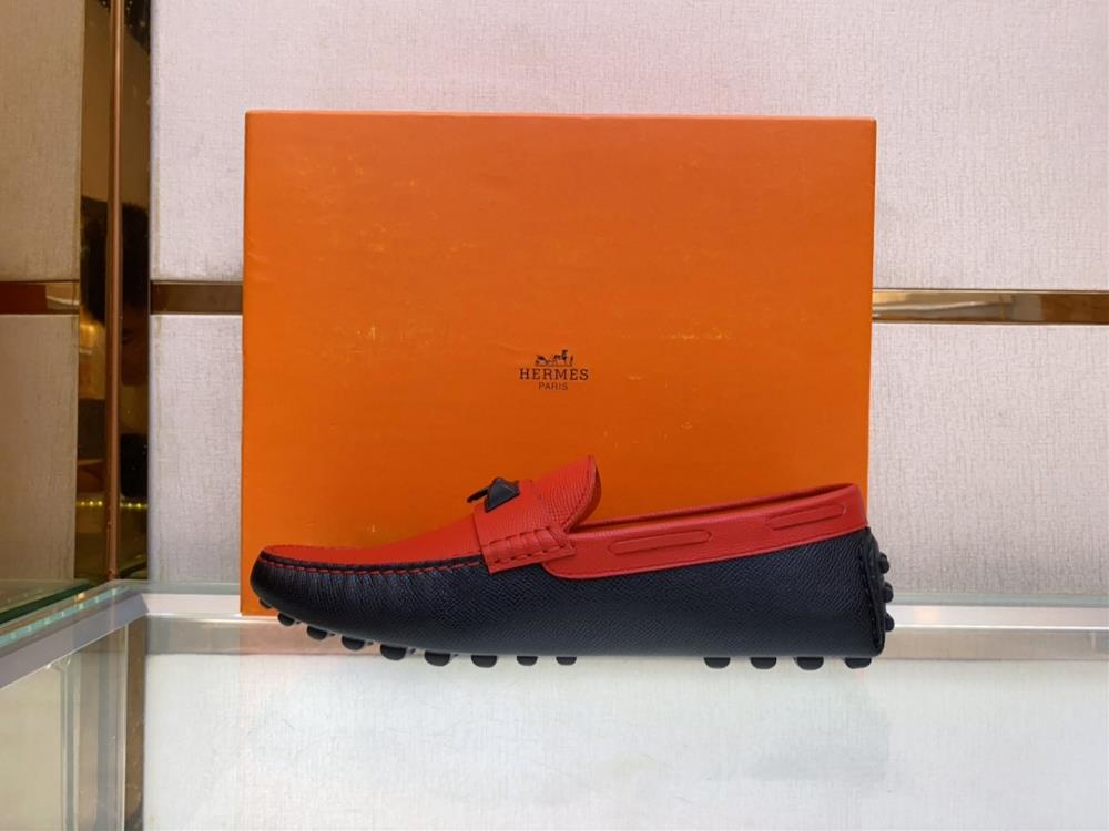 Original Single Quality Counter New Hermes Pure Handmade Driving Mens Shoes Bean Shoes Footwear Slippers Lazy Shoes Exquisite Handmade Sewing W