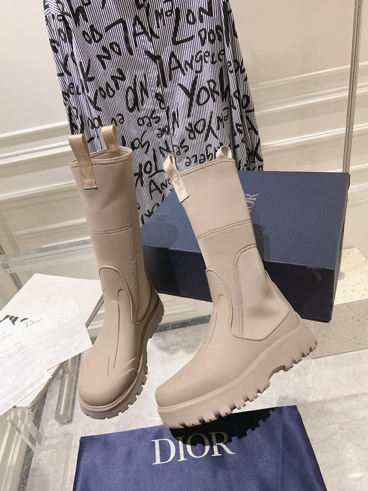 Factory produced Dior 2023 AutumnWinter New Round Head Couple Mid Sleeve Elastic Boots CD Letter Logo Oblique Jacquard Embroidery Colored Knight Boot