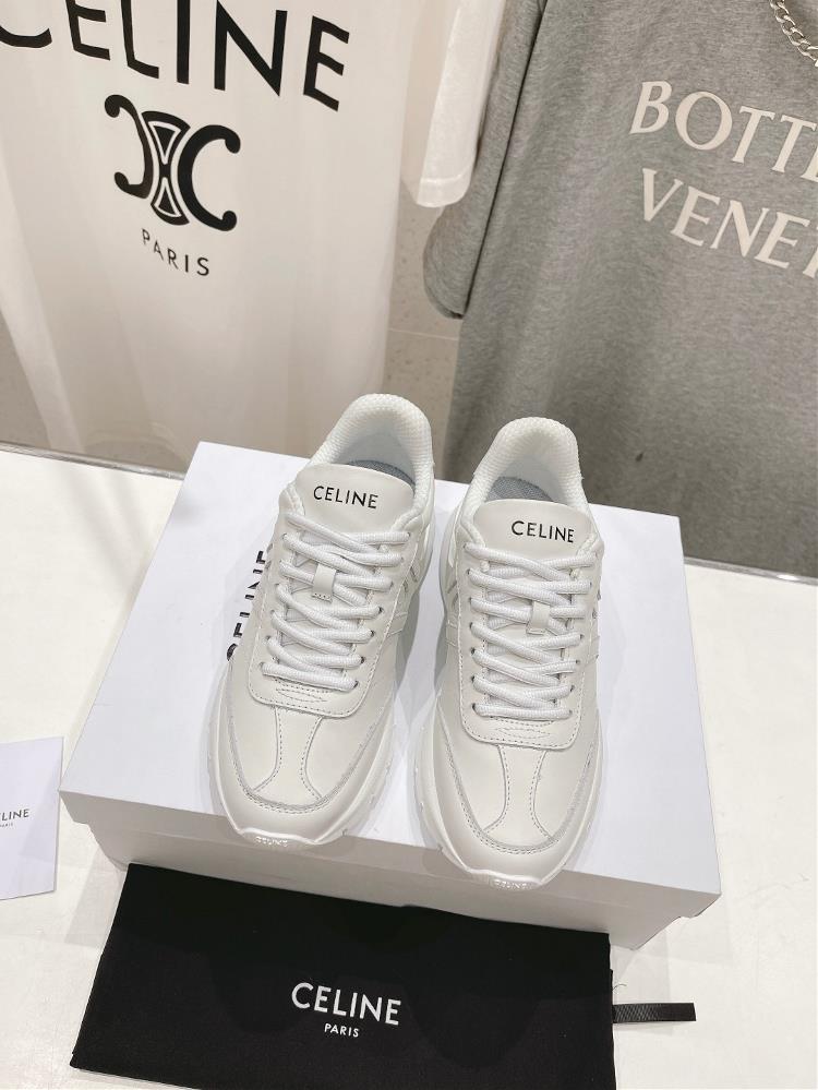 High version factory couple versionCeline 2024ss New Logo Lace up Couple Casual Sports Shoes Little White ShoesSimple and comfortable clean and neat