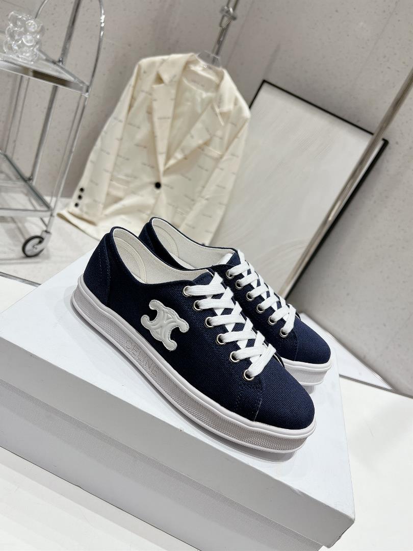 thin soled Celine 2023 new casual shoes lace up sneakers board shoes denim cloth cover a pair of sho