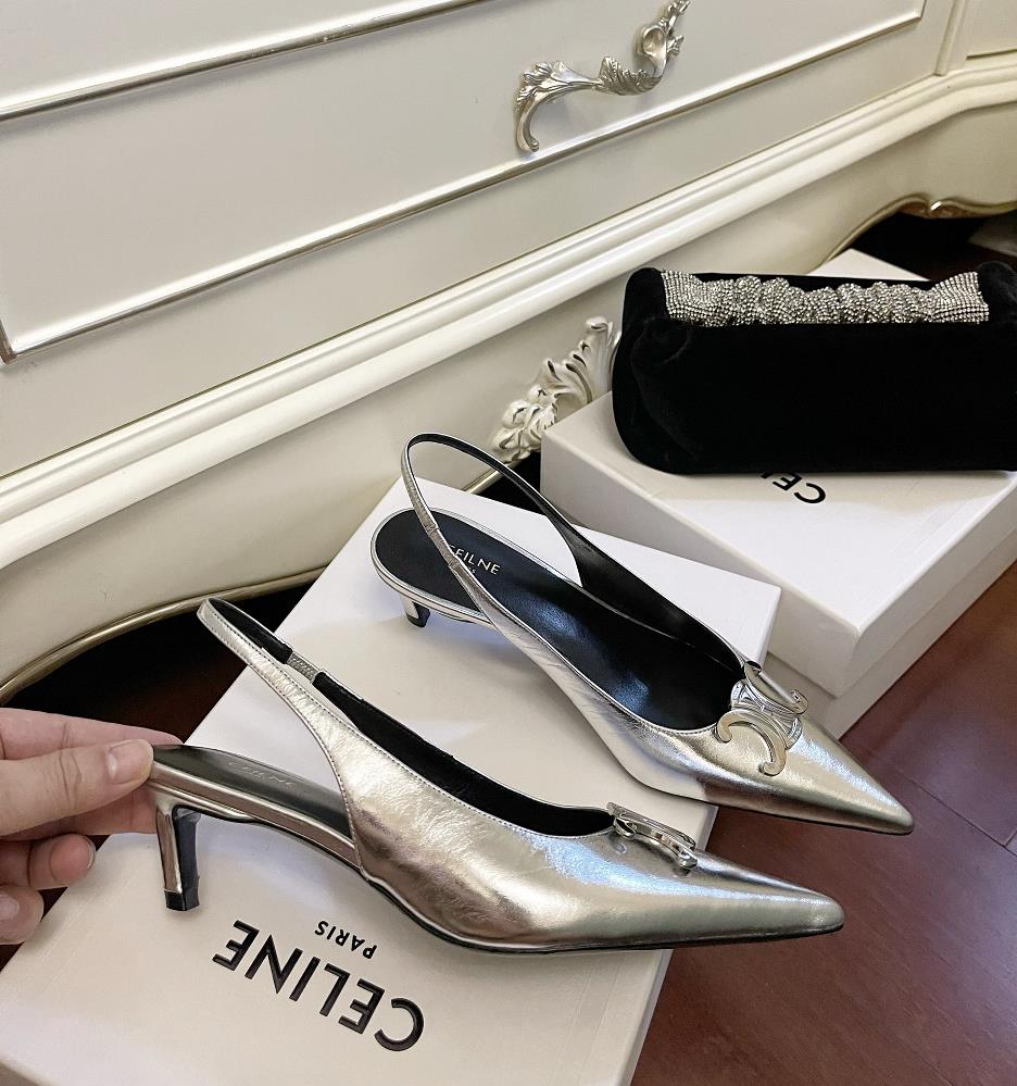 celine shoeslatest black silver pointed kitten heel iconic single shoe