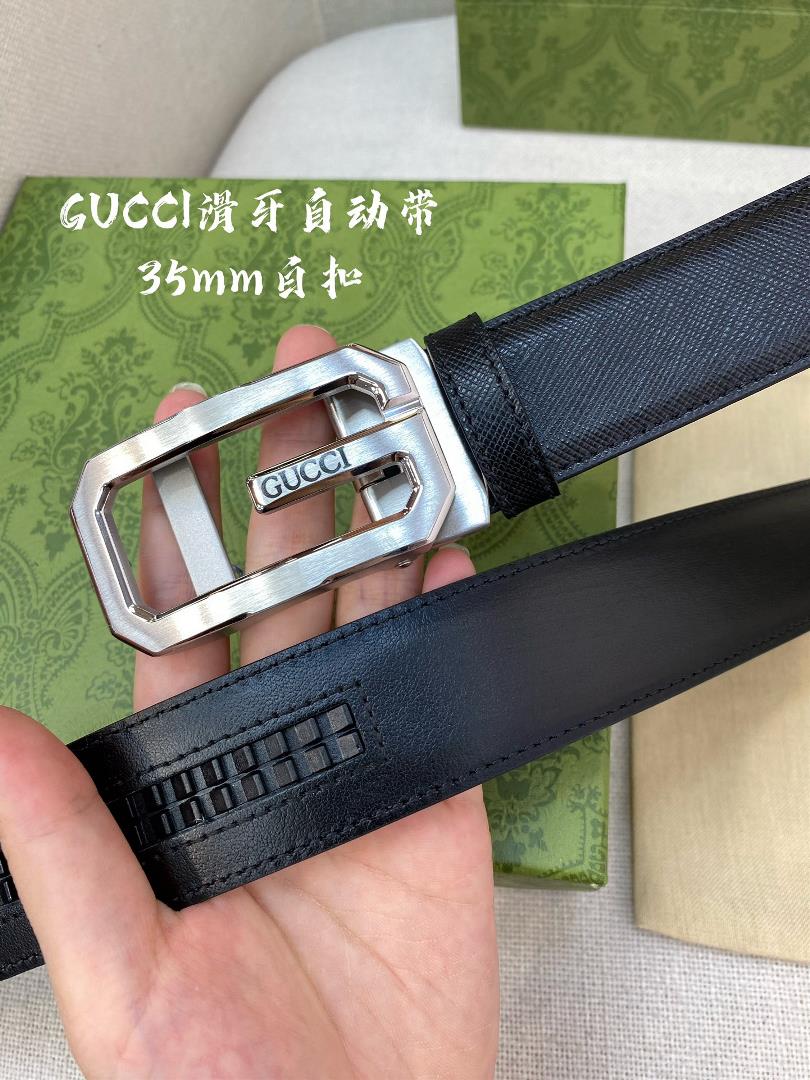 Gucci Mens Automatic Belt Width 35MM 316 Exquisite Steel Buckle Crafted with Fine Craftsm