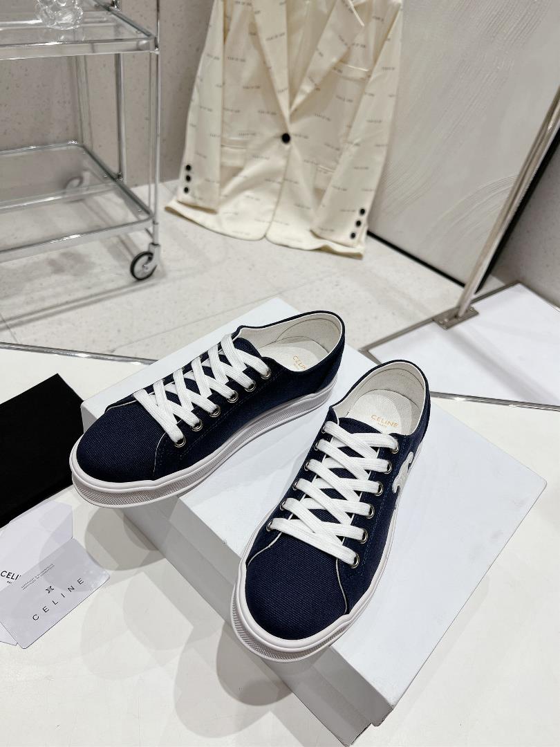 thin soled Celine 2023 new casual shoes lace up sneakers board shoes denim cloth cover a p