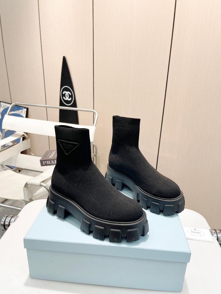 PRADA 2023 Latest Thick Sole Sock Boots Invincible serrated thick soled shoes every step