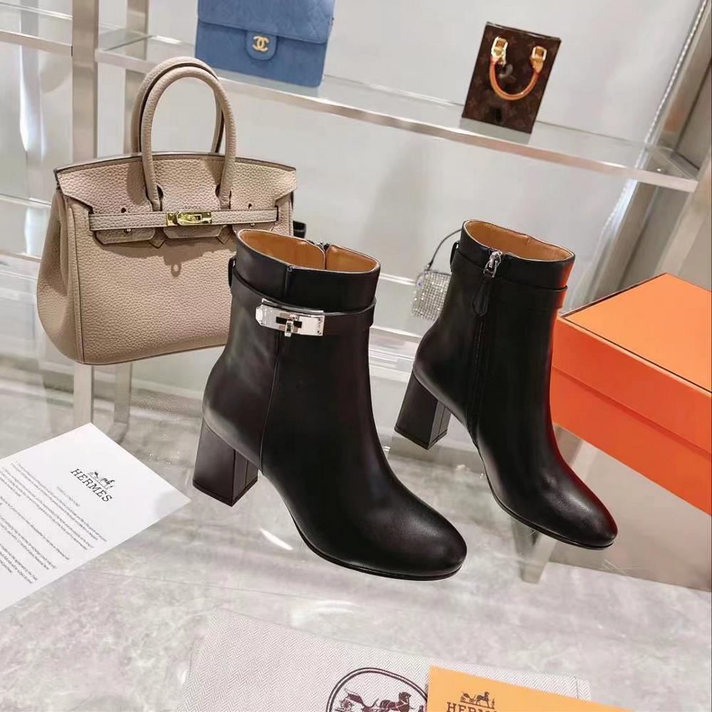 Long term stock Hermes autumn and winter fashion womens boots made of grain calf leather