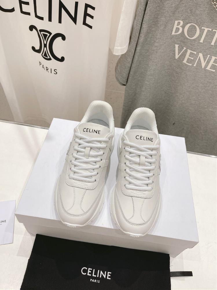 High version factory Celine 2024ss New Logo Lace up Couple Casual Sports Shoes Little White ShoesSimple and comfortable clean and neat with elevated