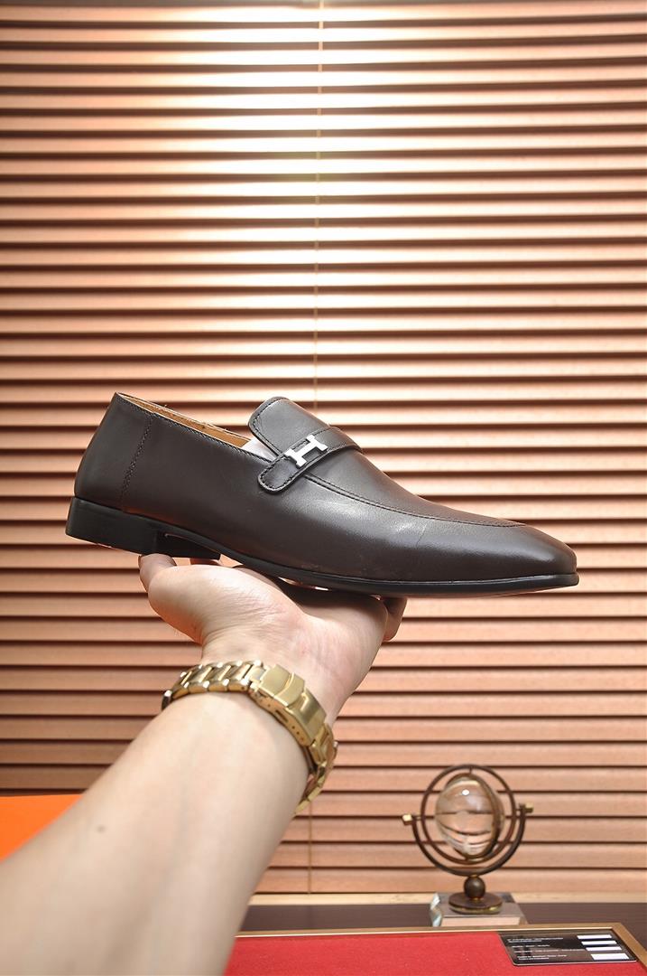 Hermes horseshoe buckle mens business leather shoes Monterey Lefu shoes are of good qua