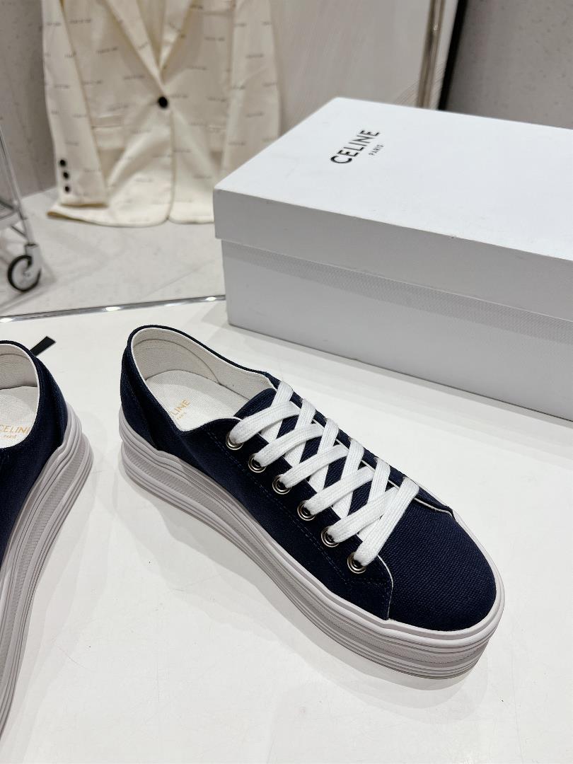 thin soled Celine 2023 new casual shoes lace up sneakers board shoes denim cloth cover a p