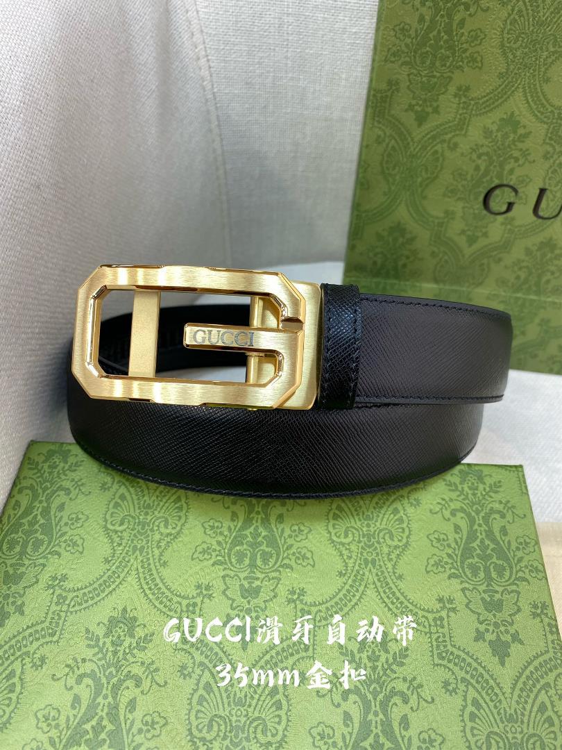 Gucci Mens Automatic Belt Width 35MM 316 Exquisite Steel Buckle Crafted with Fine Craftsmanship So