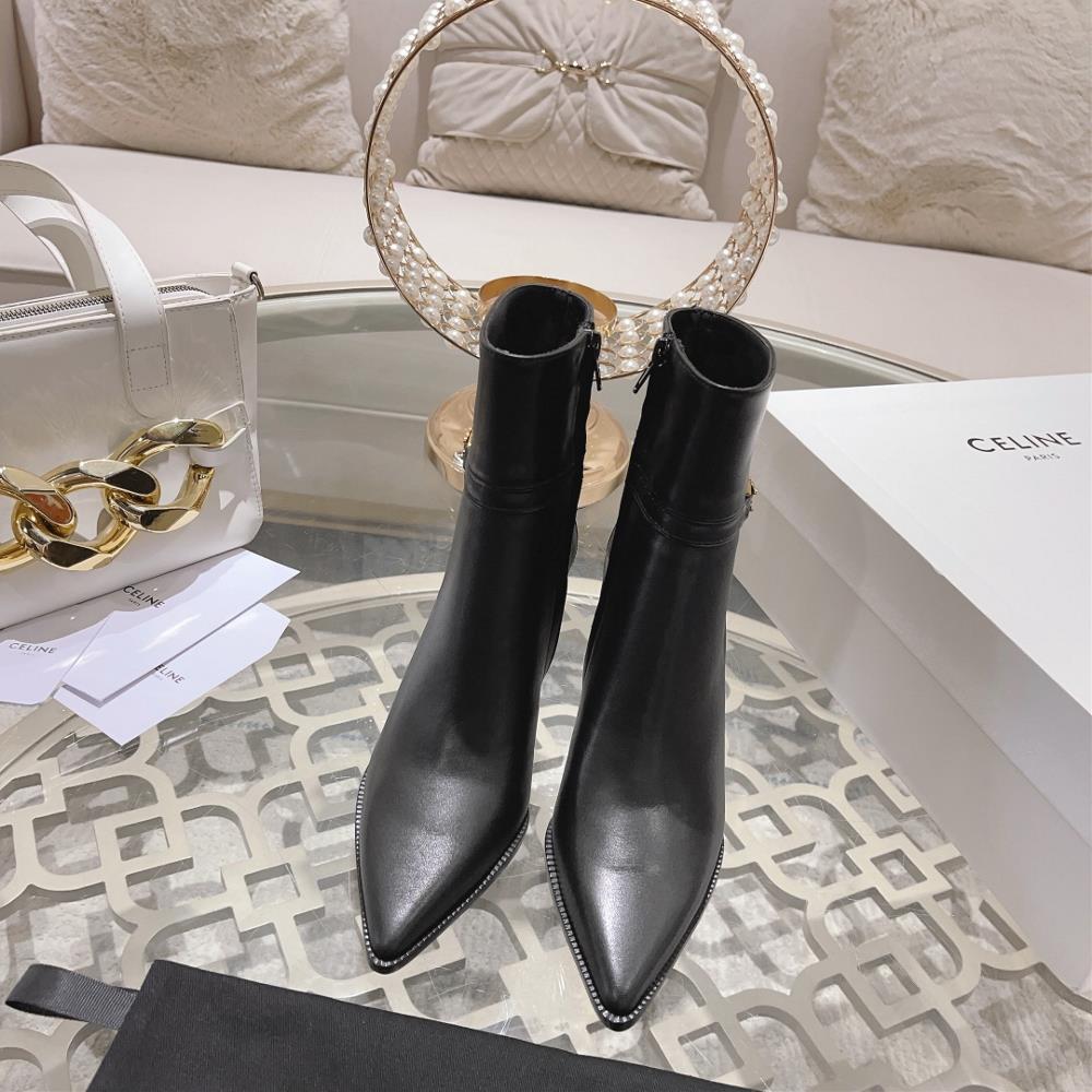 Celine  AutumnWinter New Simple Pointed Toe High Heel Short Boots Vintage Simple and Fa