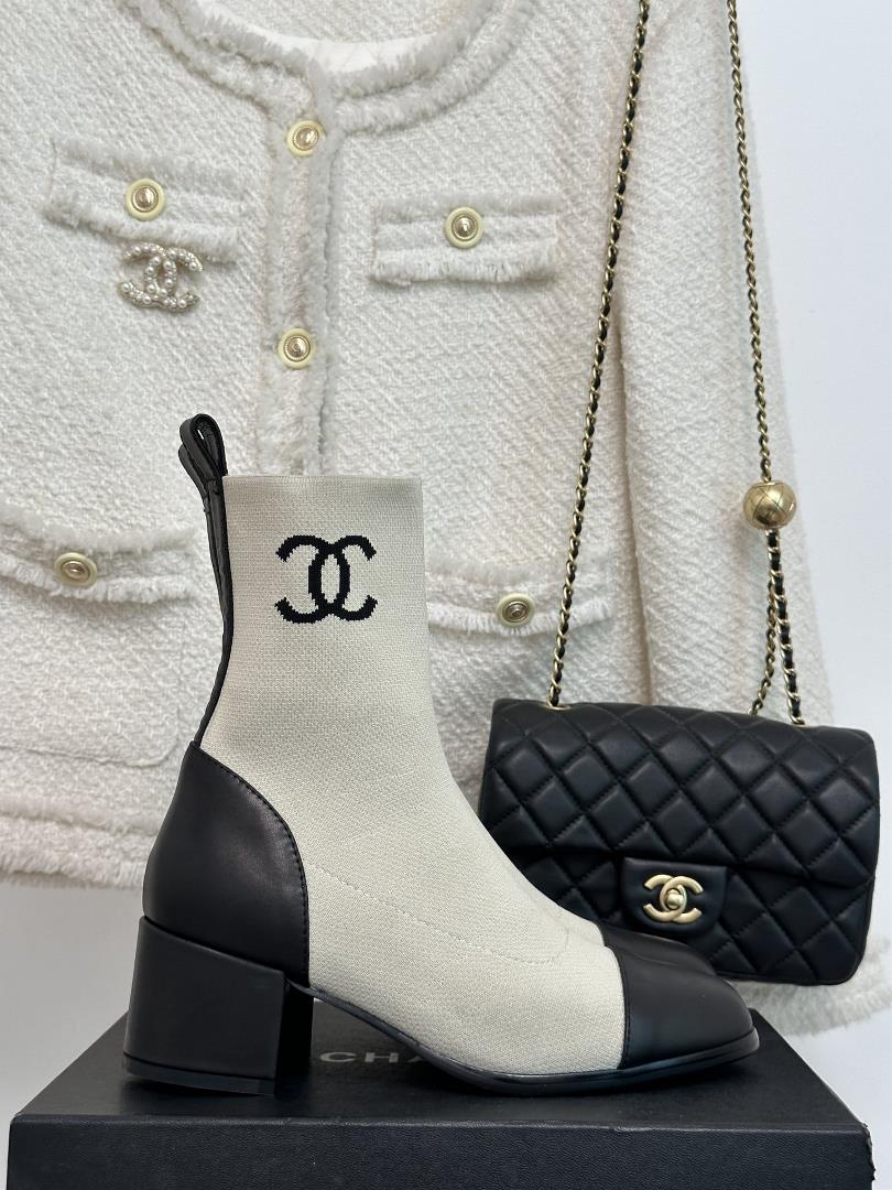 factory price chane 23s autumn and winter new product double c thick heel socks boots this season s