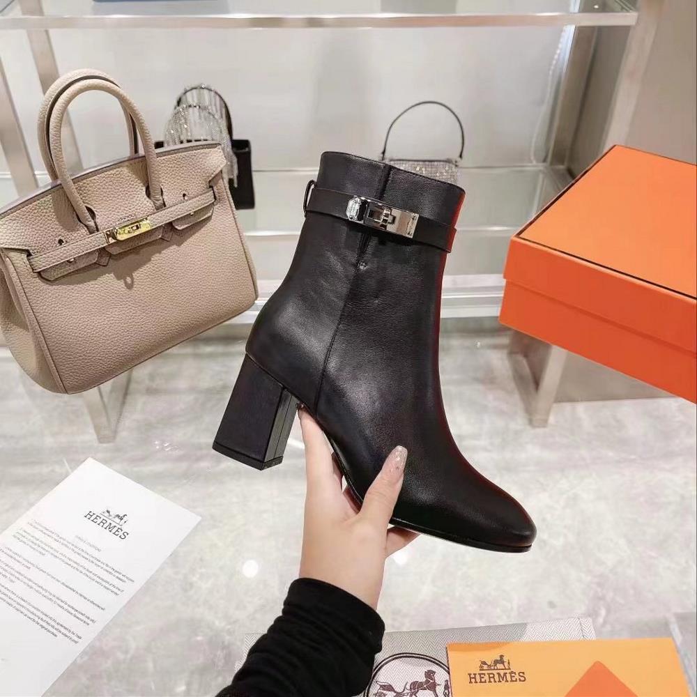 Long term stock Hermes autumn and winter fashion womens boots made of grain calf leather