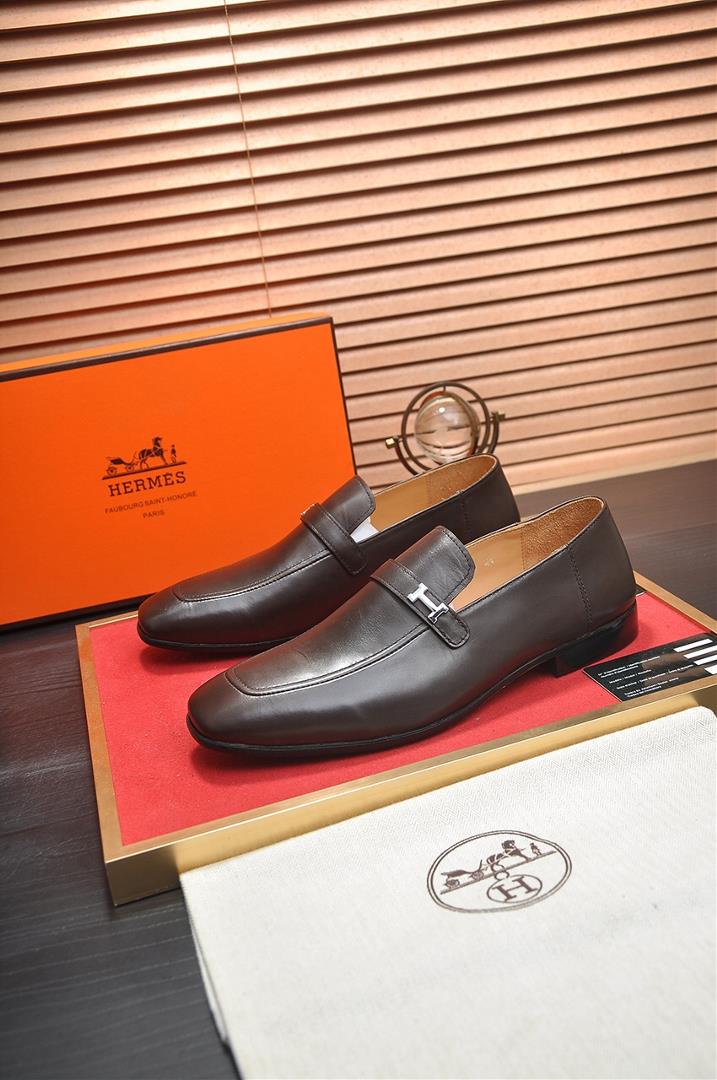 Hermes horseshoe buckle mens business leather shoes Monterey Lefu shoes are of good qua