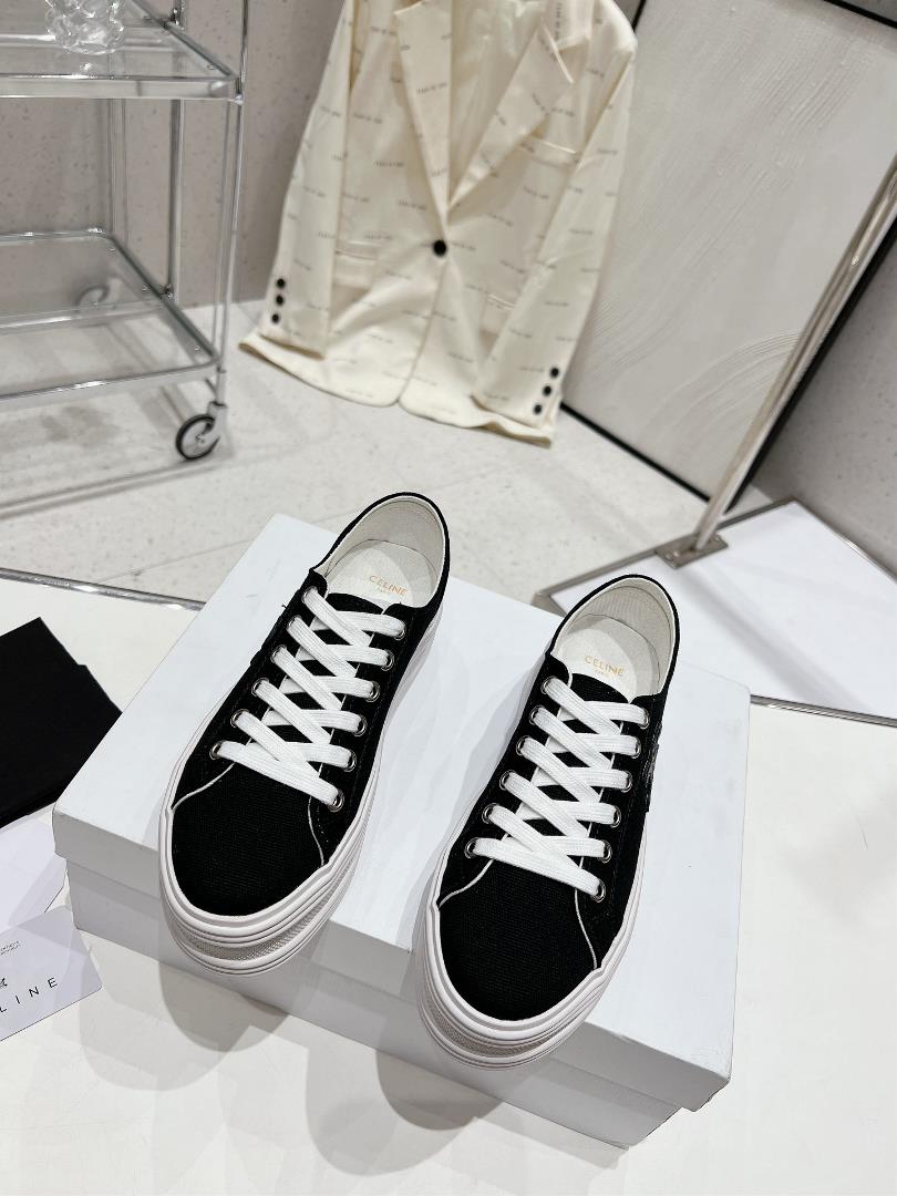 thin soled Celine 2023 new casual shoes lace up sneakers board shoes denim cloth cover a