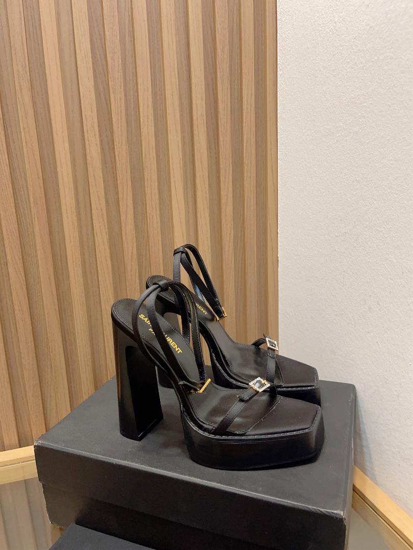 Saint Laurent YSL SpringSummer Water Platform Thick Sole Sandals Made of Cow Leather Square To