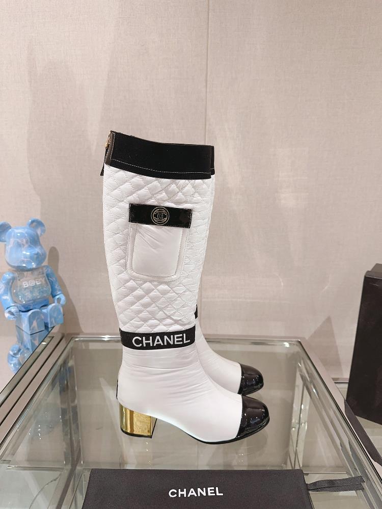 Xiaoxiang Chanel Autumn and Winter Down Thick Heels Boots The down bun feels warm and ligh