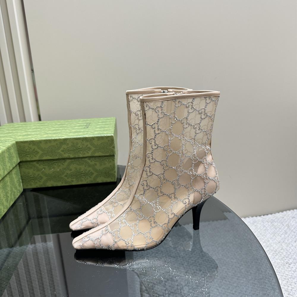 Gucc Vintage Medieval Hot Diamond Mesh Cool BootsThis womens boot is crafted with mesh fabric and adorned with elegant GG crystal patterns showcasin