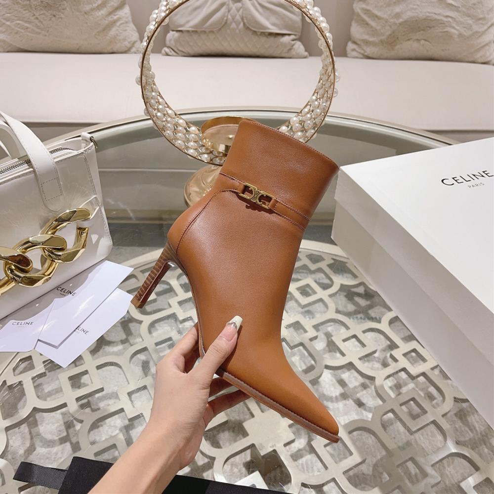 Celine AutumnWinter New Simple Pointed Toe High Heel Short Boots Vintage Simple and Fashionable Comfortable and Versatile on the FootThe flagship