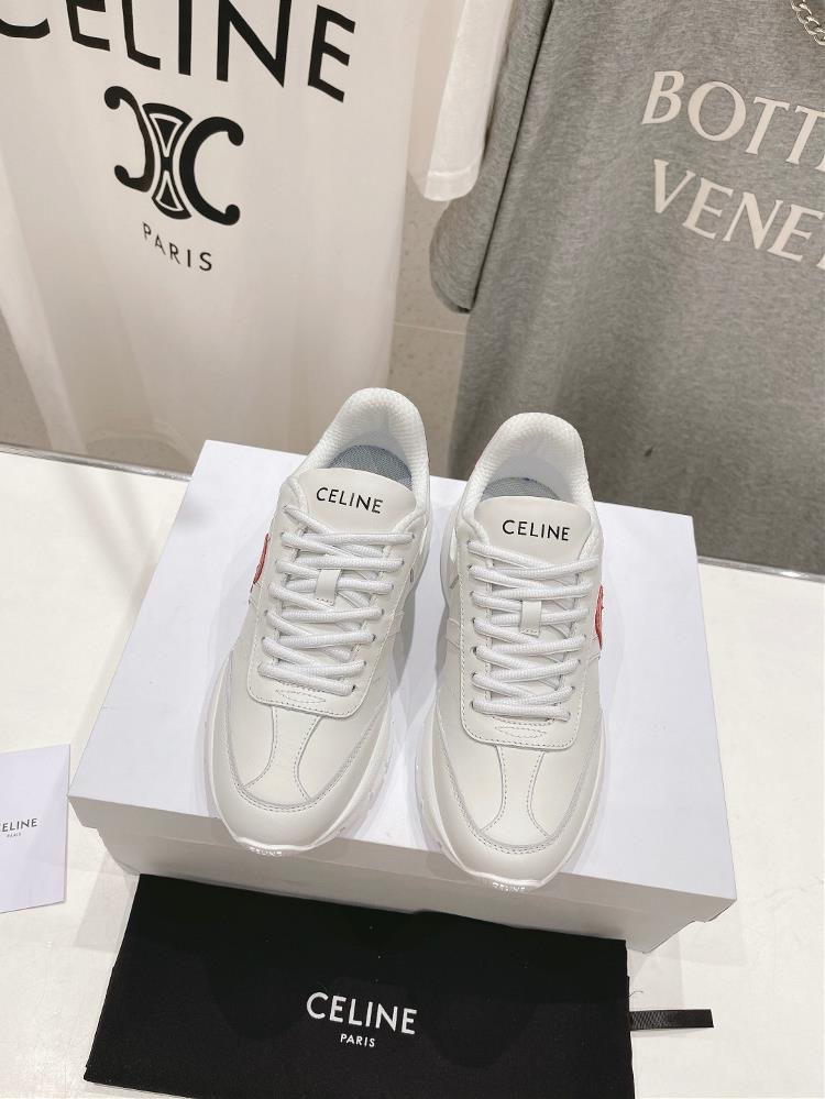 High version factory Celine 2024ss New Logo Lace up Couple Casual Sports Shoes Little White ShoesSimple and comfortable clean and neat with elevated