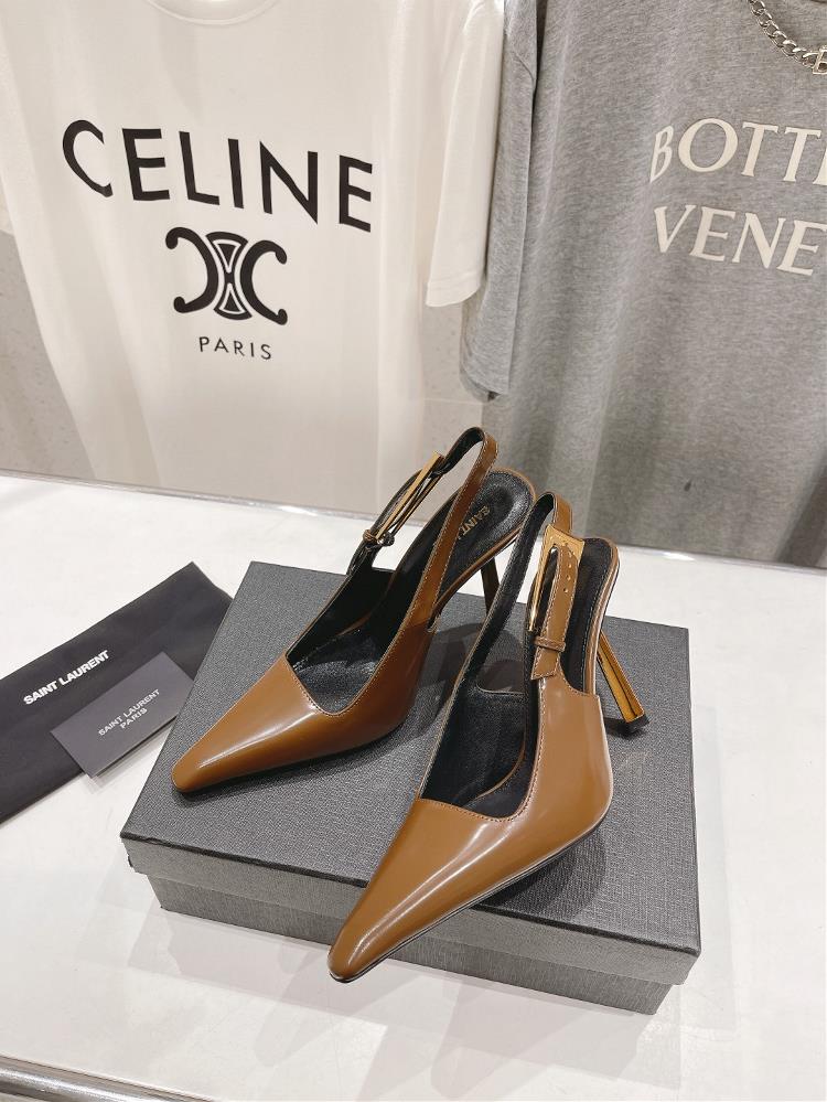 High version factory SAINT LAUREN Saint Lauren ysl 24 SpringSummer New Show High Heel Shoes New Shoe Shape with Saint Lauren Logo 105cm New Gold Hee