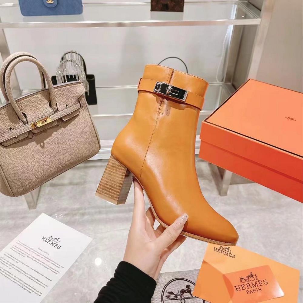 Long term stock Hermes autumn and winter fashion womens boots made of grain calf leather