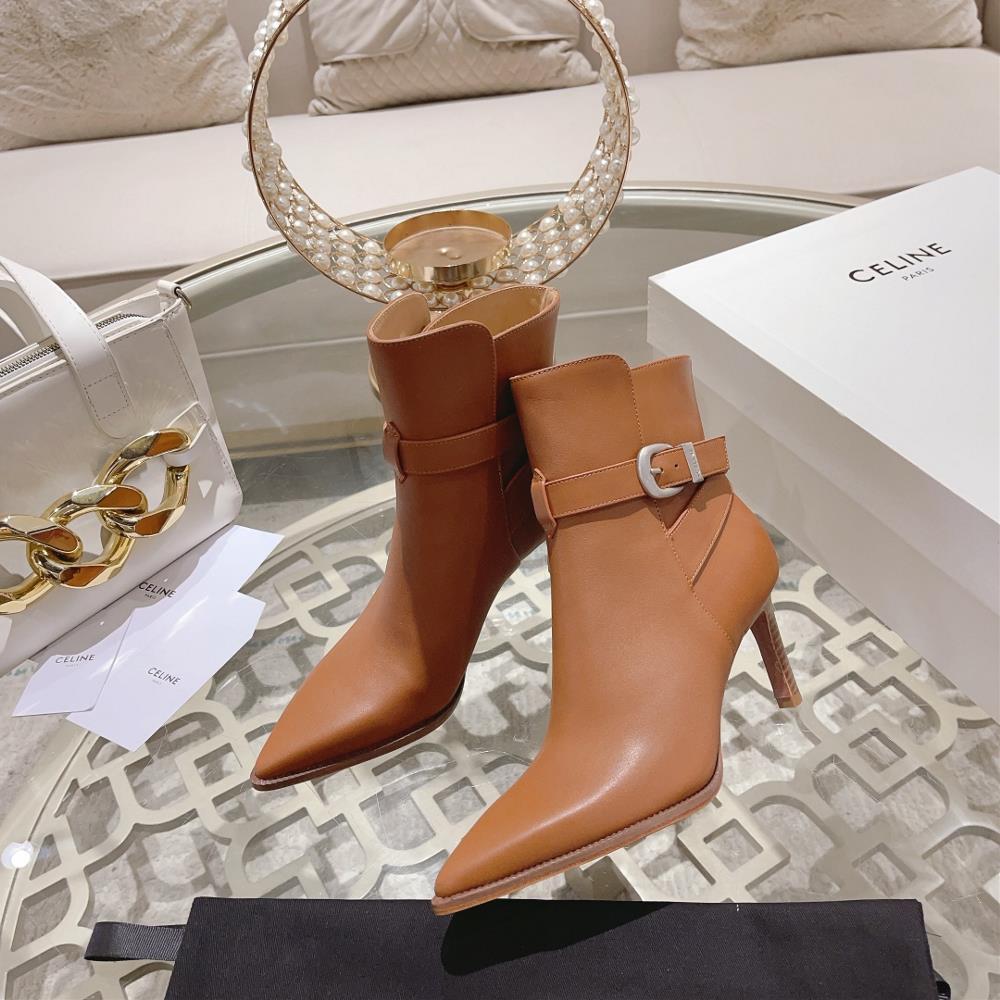 Celine AutumnWinter New Simple Pointed Toe High Heel Short Boots Vintage Simple and Fas