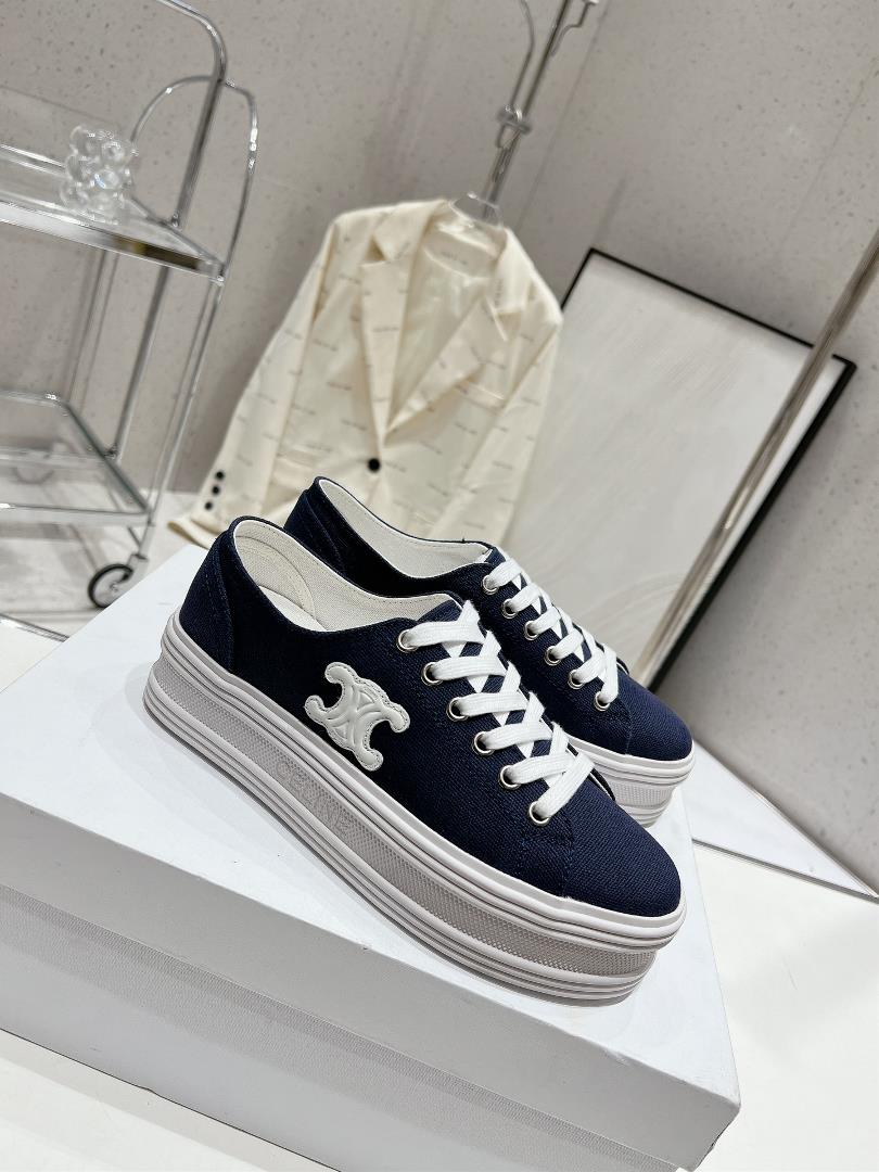 thin soled Celine 2023 new casual shoes lace up sneakers board shoes denim cloth cover a pair of sho