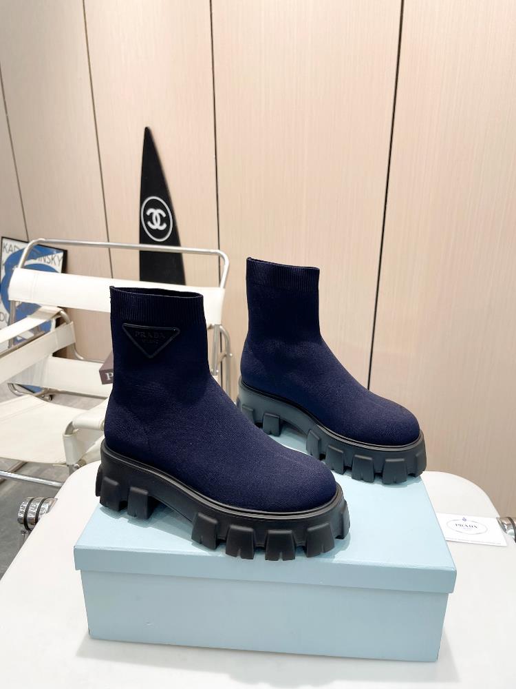 PRADA 2023 Latest Thick Sole Sock Boots Invincible serrated thick soled shoes every step