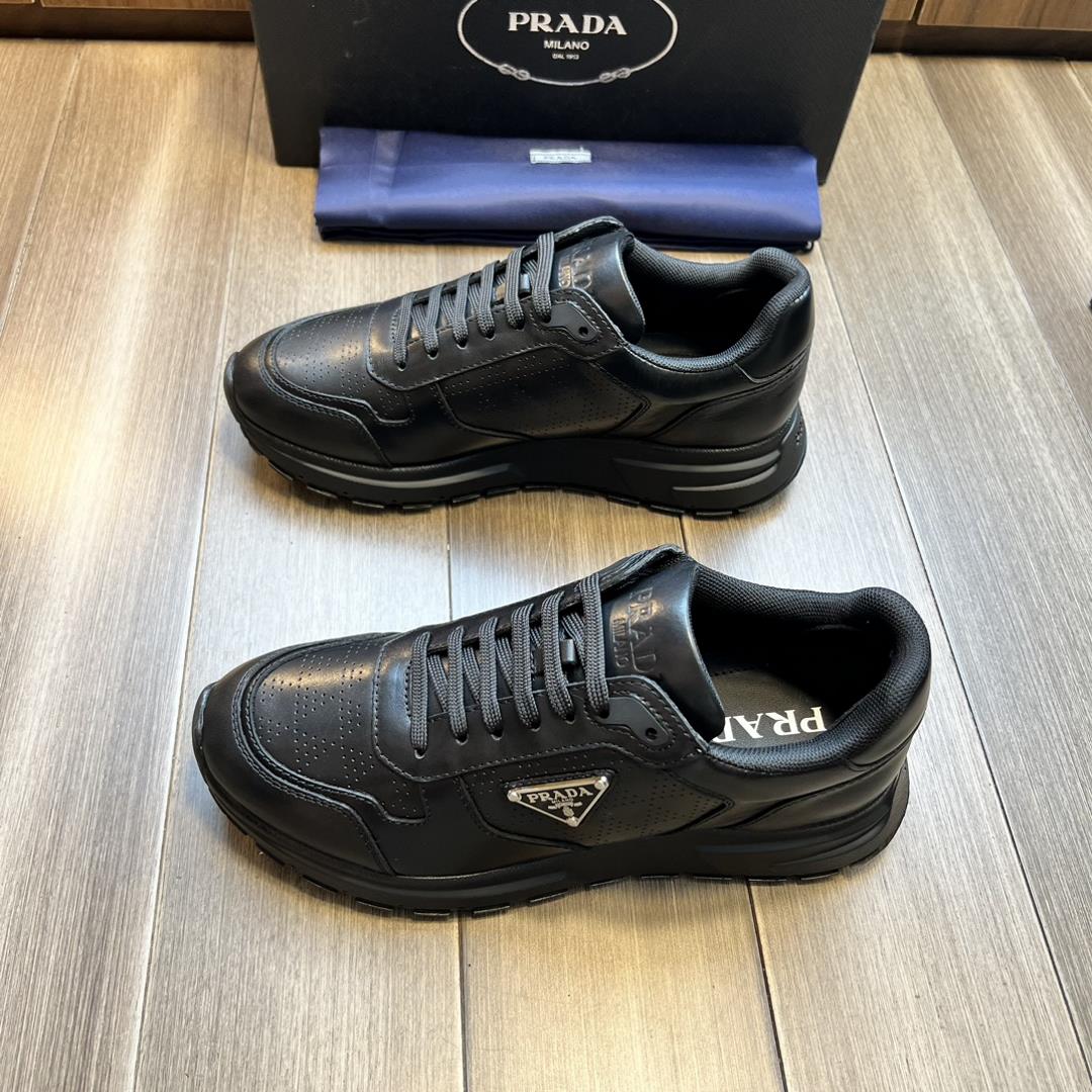 a Prada High end Quality Original Single Upper Napa Calf Leather Punching Cowhide Shoe